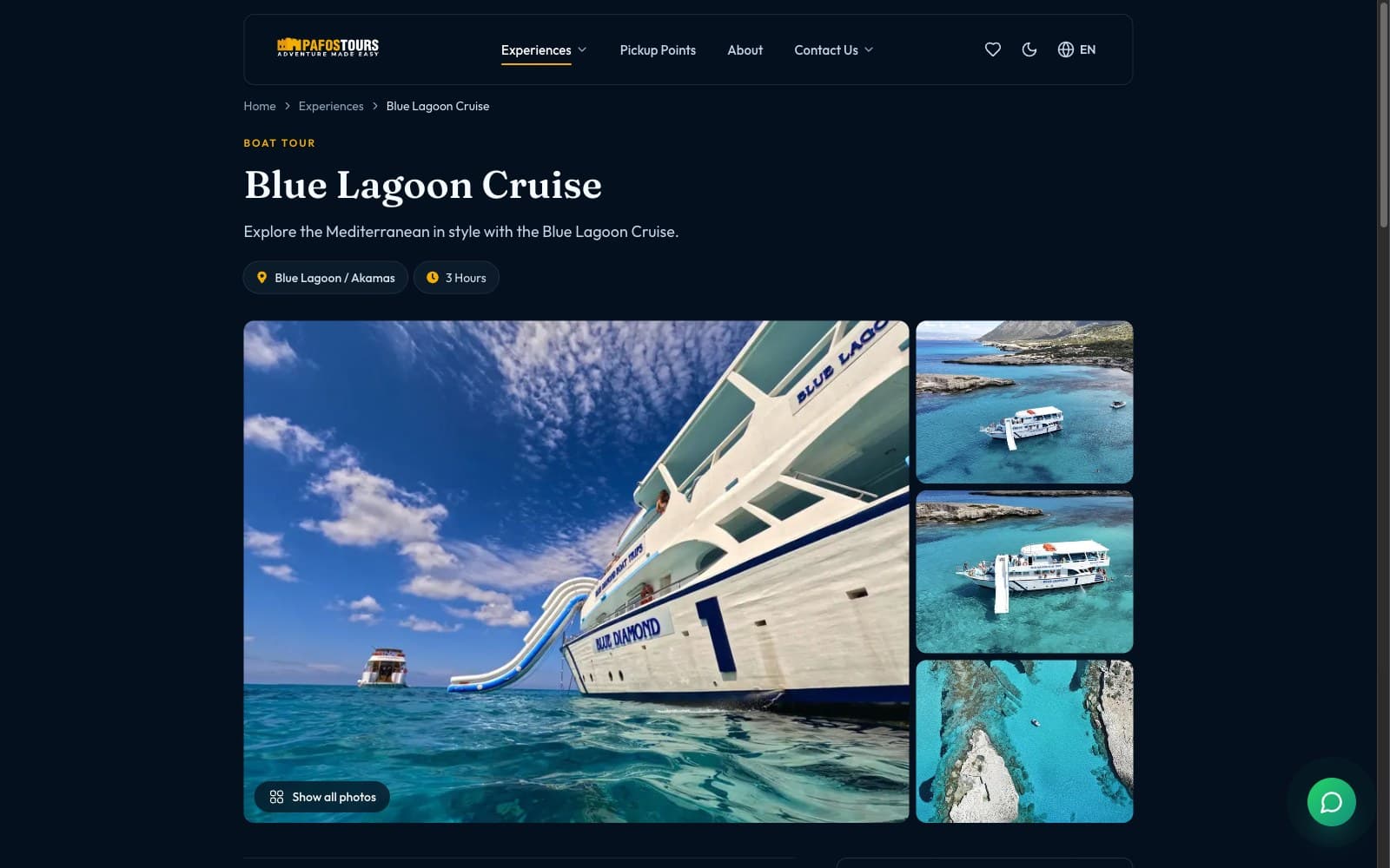 Experience page with date and slot picker