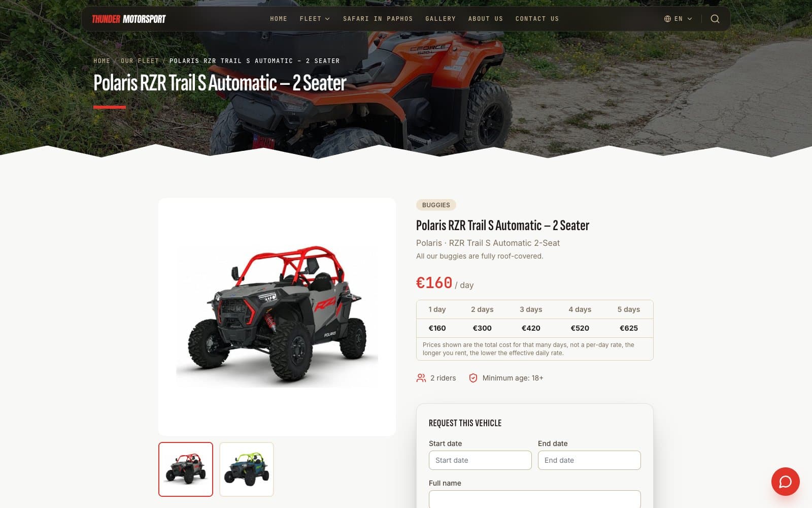 Vehicle page with price tiers and booking