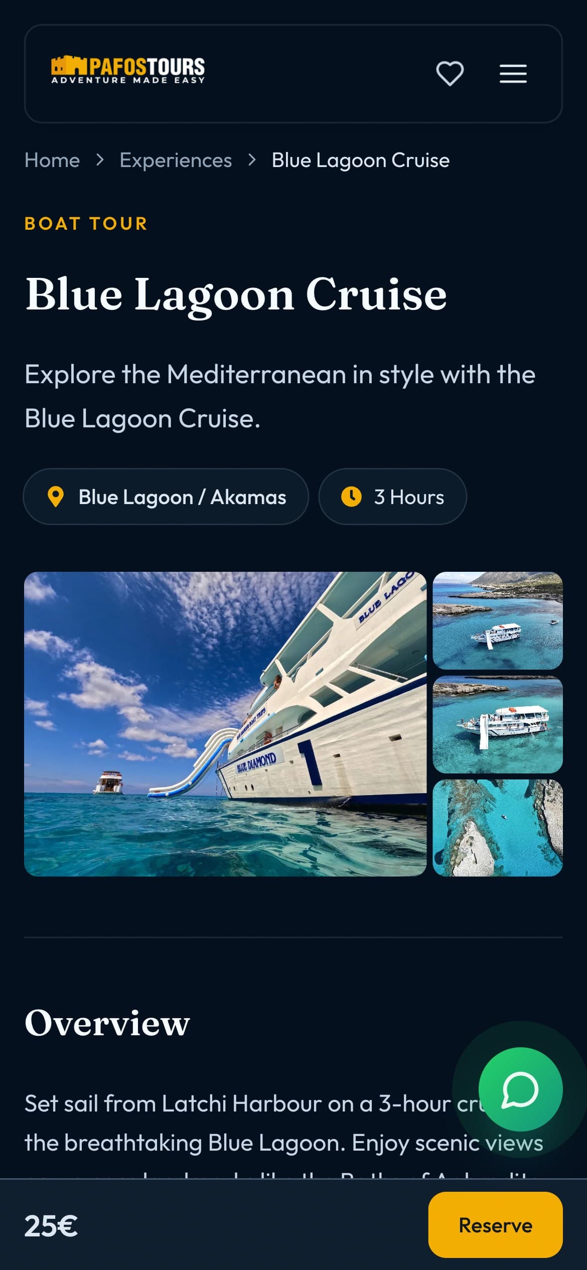 Experience page on mobile
